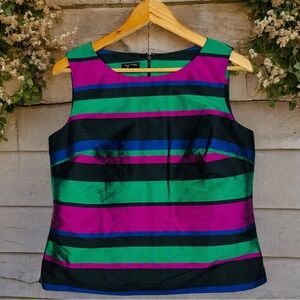 Talbots Jewel Tone Striped Silk Sleeveless Dressy Tank Top Career Blouse 8P